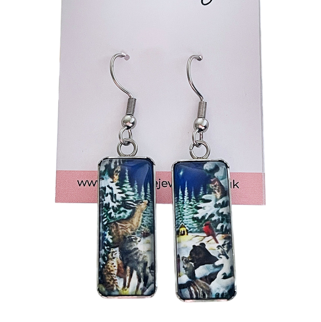 Snowy Animal Scene Drop Earrings