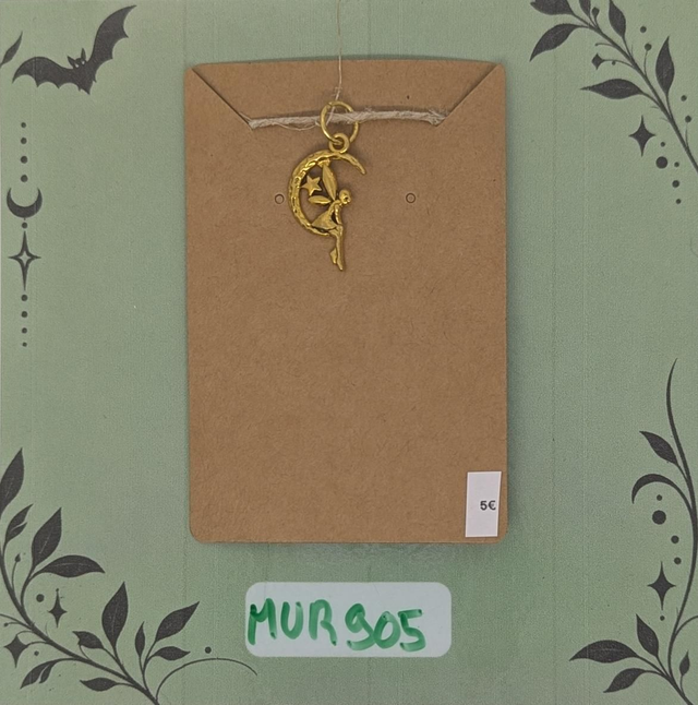 MUR905 Pendentif Fée sur Croissant de Lune 