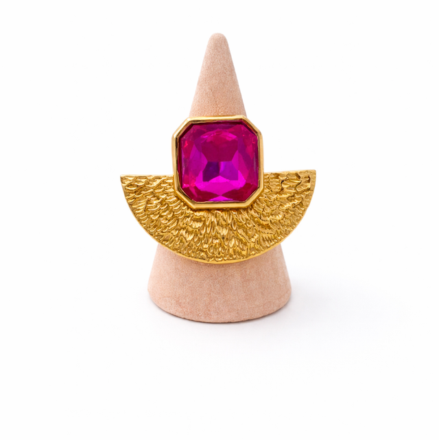 Anillo ajustable acero dorado y rosa 