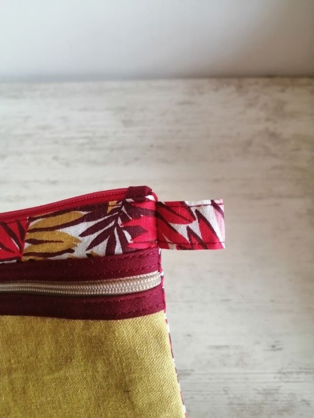 Pochette de rangement en lin à double fermeture