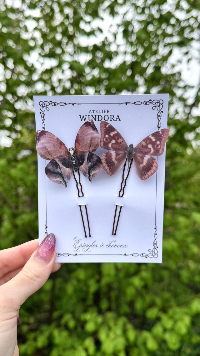 Duo Épingles à cheveux Papillons | Marron