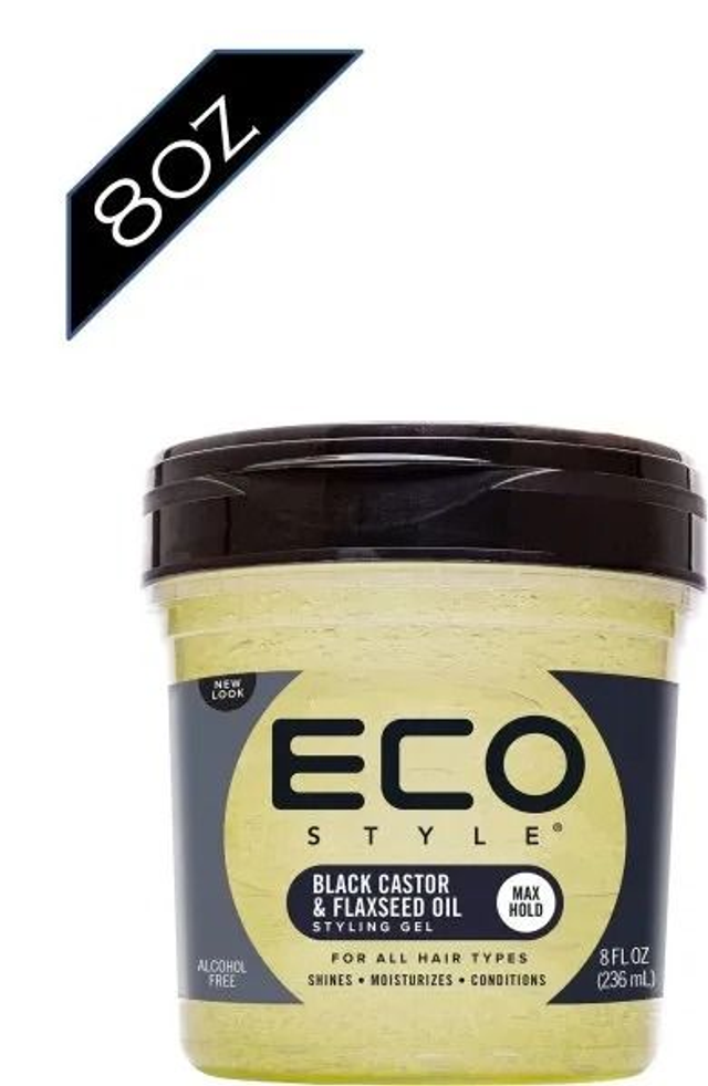  ECO: STYLING GEL - BLACK CASTOR &  FLAXSEED OIL   8OZ (117C) 