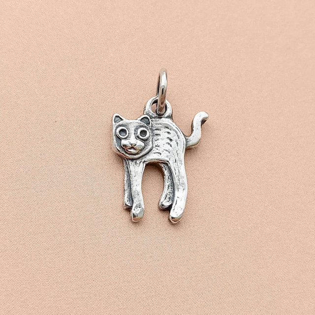 Handmade Cat Necklace  - Sterling Silver Cat Charm - Funny Cat Pendant - Medieval charm - Witch cat necklace
