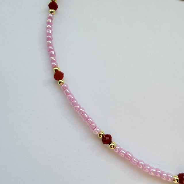 JULIETTE - Pink & Red Beaded Choker Style Necklace