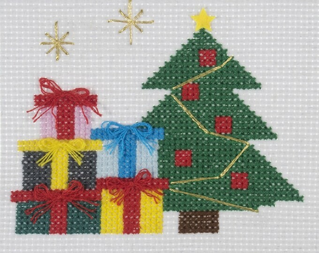Trimits GCS46 Stitch your Own - Tree with Presents - Mini Cross Stitch Kit - ideal for beginner