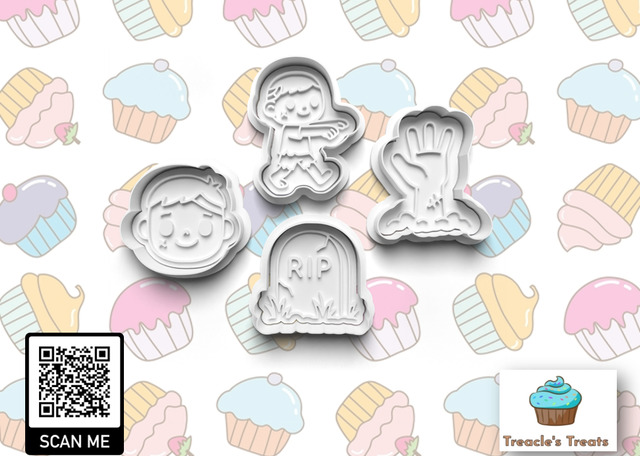 Halloween Zombie Theme Fondant/cookie stamps with cutters