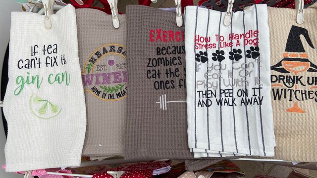 Embroidered Tea Towel - Wine sayings - 6 different designs to choose from