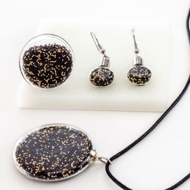 Parure Bijoux Nano Noir Et Or