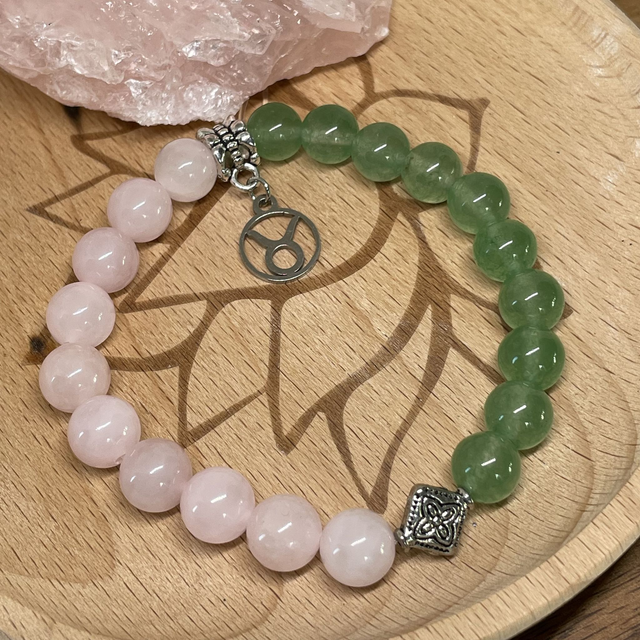🌸♉️🍀Bracelet Signe Taureau Quartz rose et Aventurine