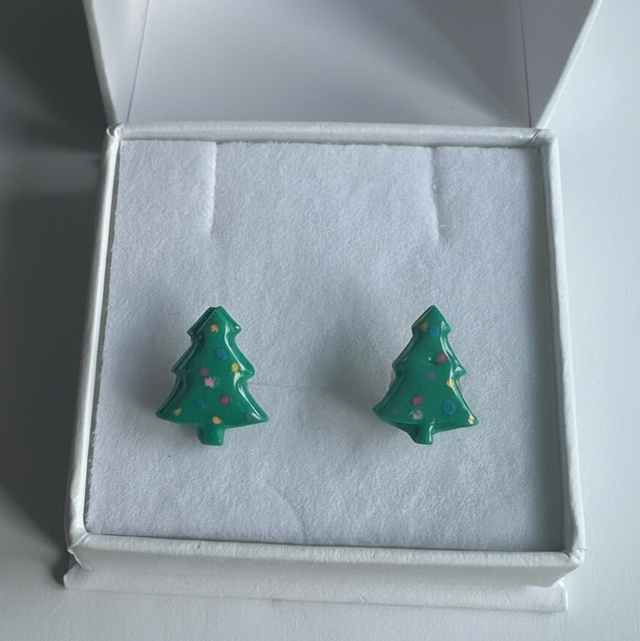 Christmas Tree Polymer Clay Stud Earrings 
