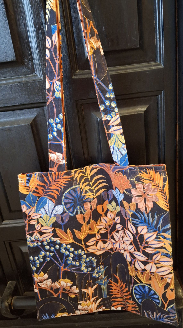 Tote bag Feuilles orange et bleu