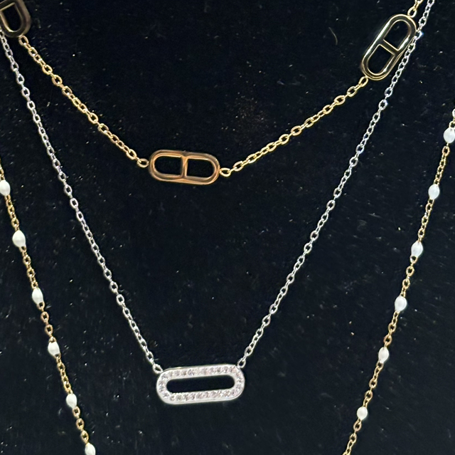 Collier acier strass argenté 