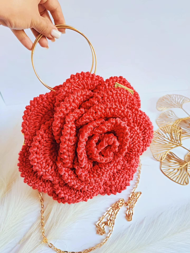 Sac à Main en Forme de Rose en Crochet Flora. Sac à bandoulière en crochet. Élégant et Unique  