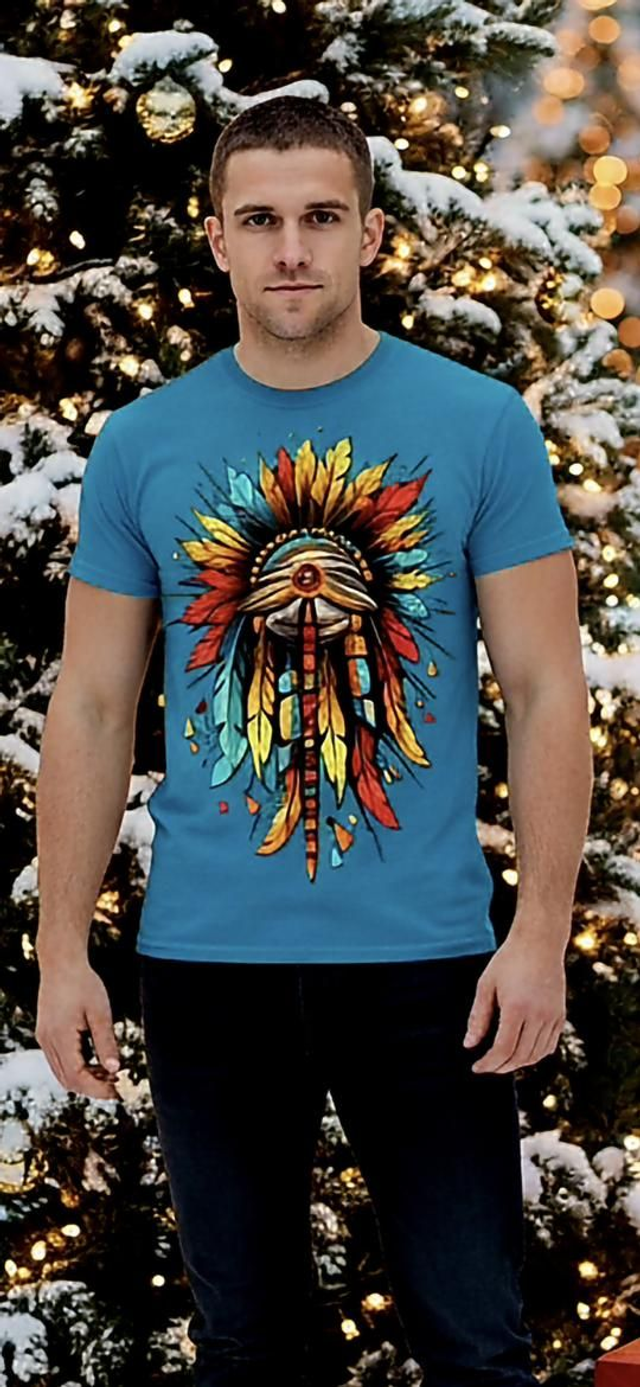 Mens Tshirt Indian Headdress 