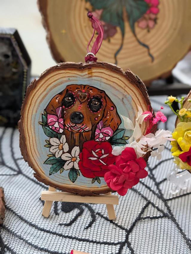 Medium Sugar Skull Log Portraits Dachshund