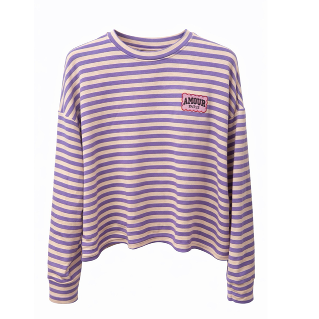 Sweatshirt gestreept - one size - lila/beige