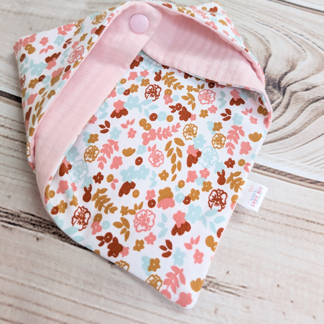 Pink & Mint Green Flowers Reversible Drool Bib