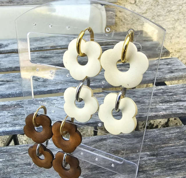 Créoles "Mélissa" en acier et bois 