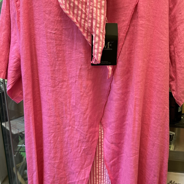 LMF - Two Tone Pink Double Layer Linen Dress Set with Matching Neck Scarf - Free Size - 1938