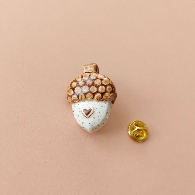 Acorn Pin - Air-Dry Clay Pin Jewelry - Unisex Pin;