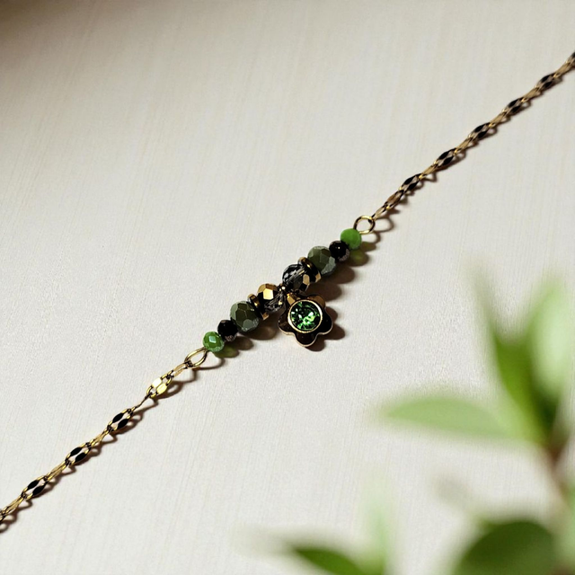 Bracelet acier inoxydable vert et doré