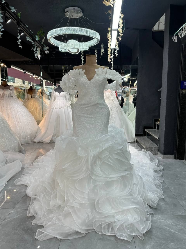 Robe de Mariée Sirène Epaules tombantes Satin et Tulle / Réf : RMS21