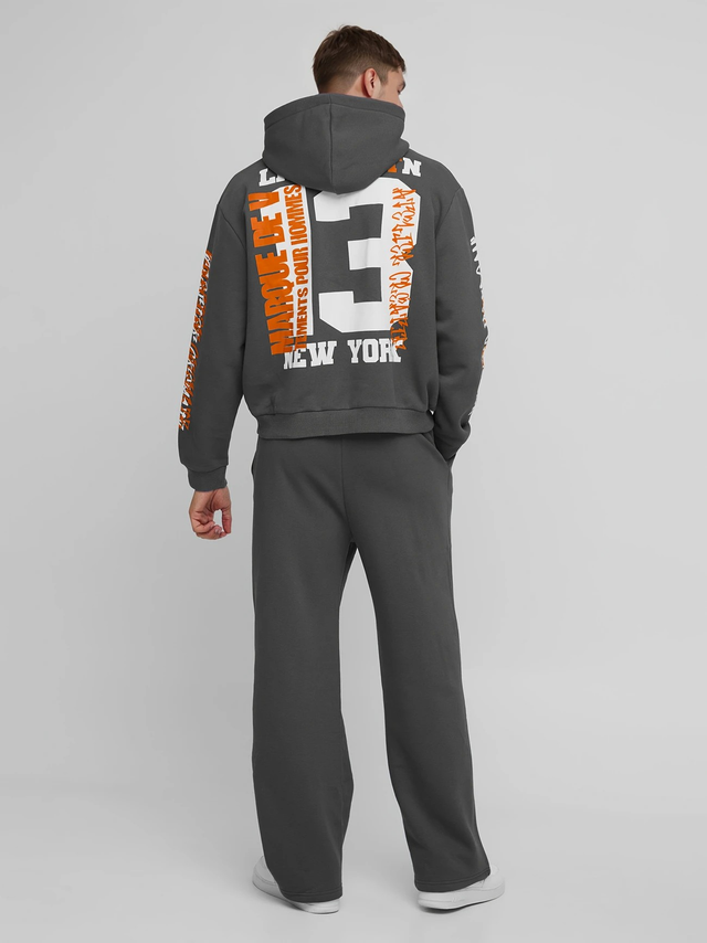 Men's Sports Leisure Letter Printed Long Trousers with Drawstring Hoodie Set