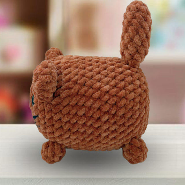 Crochet Chenille Loaf Cat, Ginger, Glitter Eyes, ukca Tested