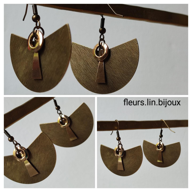 Z-Boucles d&#039;oreilles en laiton bronze avec cercles dorés et pendentif triangle noir -sans nickel -