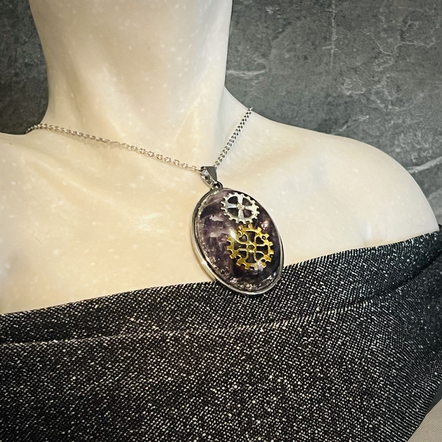 Crystal Energy Oval Pendant with Amethyst Quartz (large)