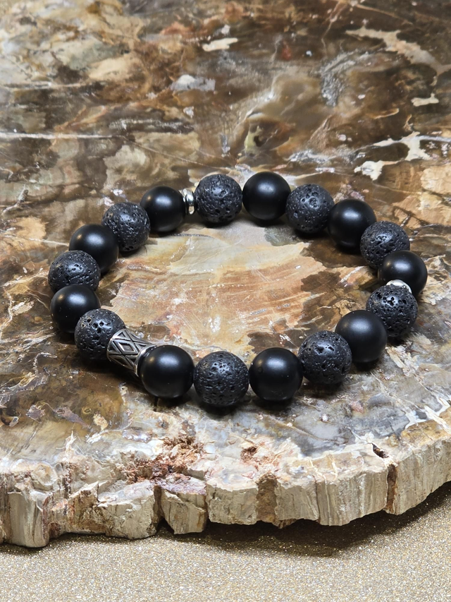 Bracelet Pierre de lave et Onyx mat en 1 cm 