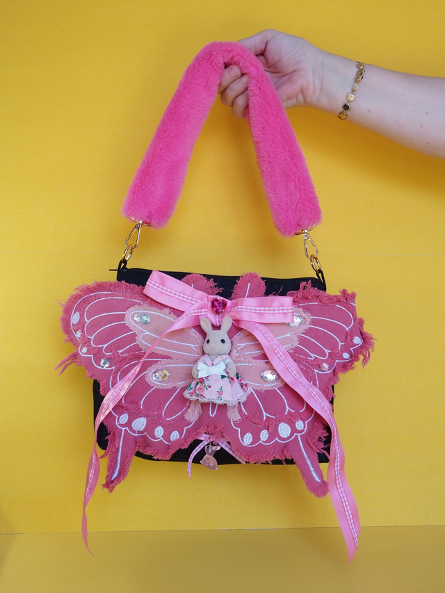 Meygan Rabbit Pink Denim Butterfly Mini Sweetheart Handbag
