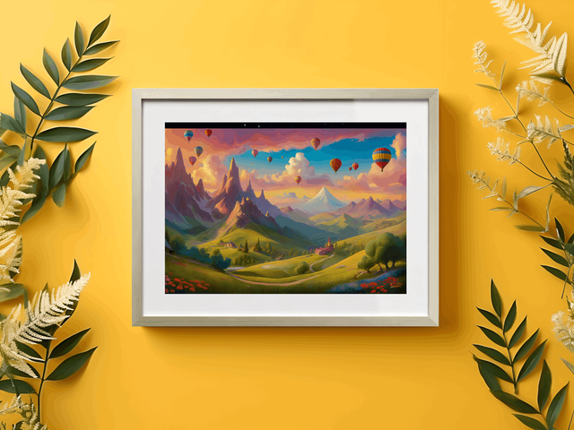 Photo encadrée “Rêves Aériens” – Panorama enchanté au style aquarelle, tirage d’art qualité musée