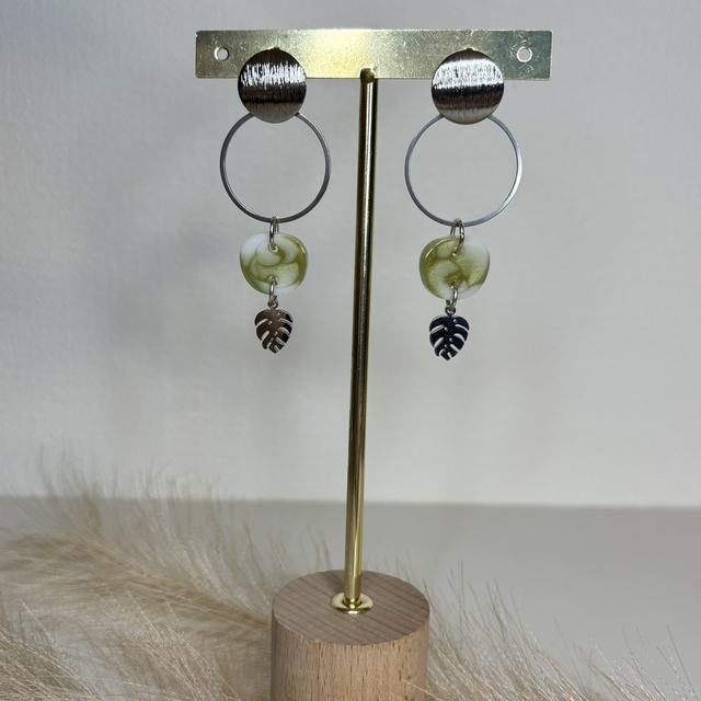 Boucles d’oreilles vert et blanche
