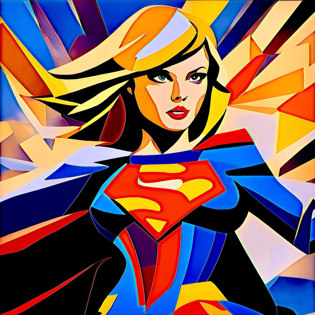Canvas Wall Art, Supergirl, Superhero digital art, hand drawn, Colourful Comic book art, Wall Decor,