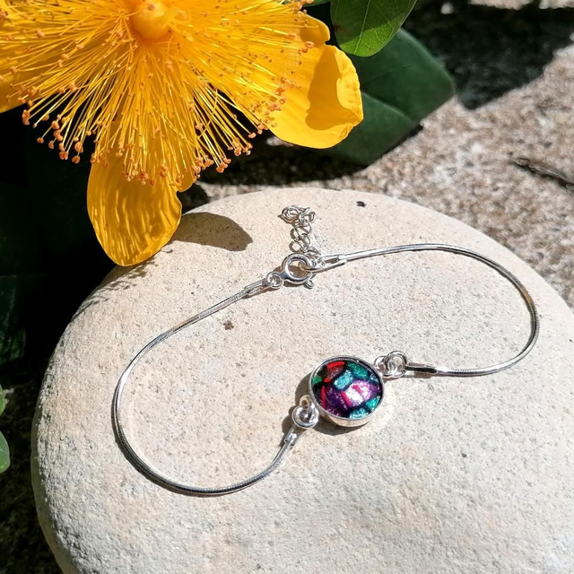 Bracelet argent avec son émail sur feuille d'argent 