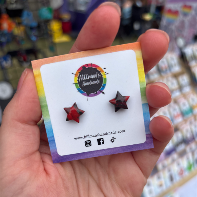 Mini Red and Black Star Studs