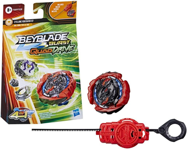  Hasbro Beyblade Burst QuadDrive, Starter Pack avec toupie Cyclone Roktavor R7 et Lanceur, Jouet pour Enfants