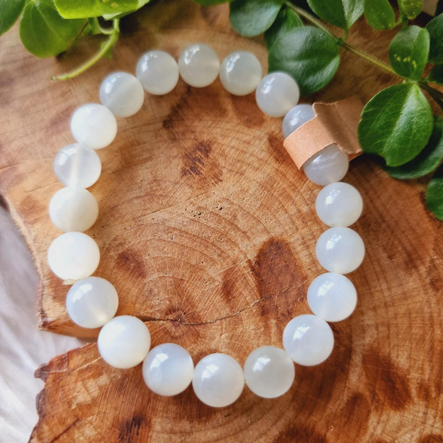 White Moonstone 9mm Beaded Bracelet 