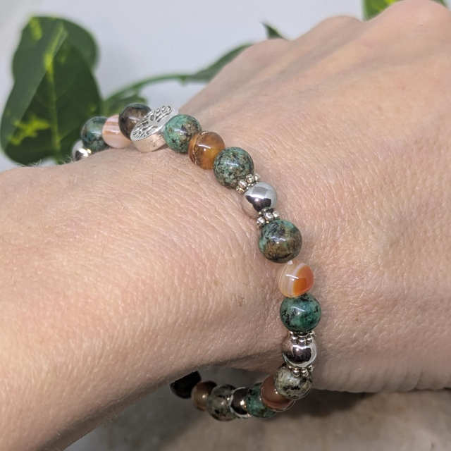 Bracelet "Turquoise africaine & Cornaline" 6mm BR-013