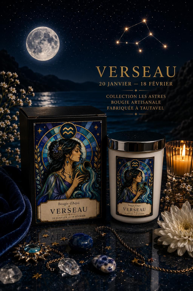 Bougie Zodiaque Verseau – Cachemire &amp; Soie – 160 g