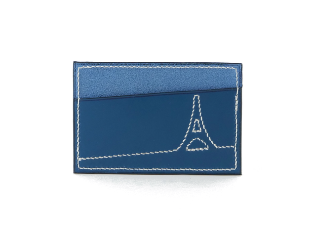 Porte-Carte KESHIKI Bleu Vif motif Tour Eiffel fil blanc