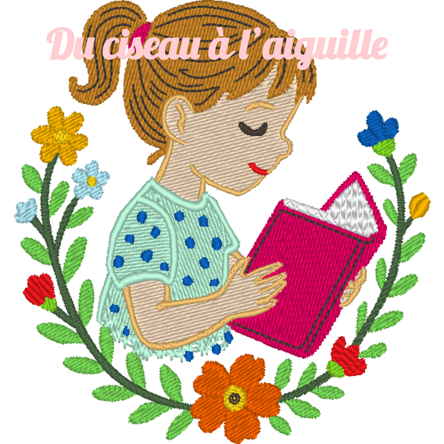 fichier broderie fille au livre - 3 Tailles / 12 Formats