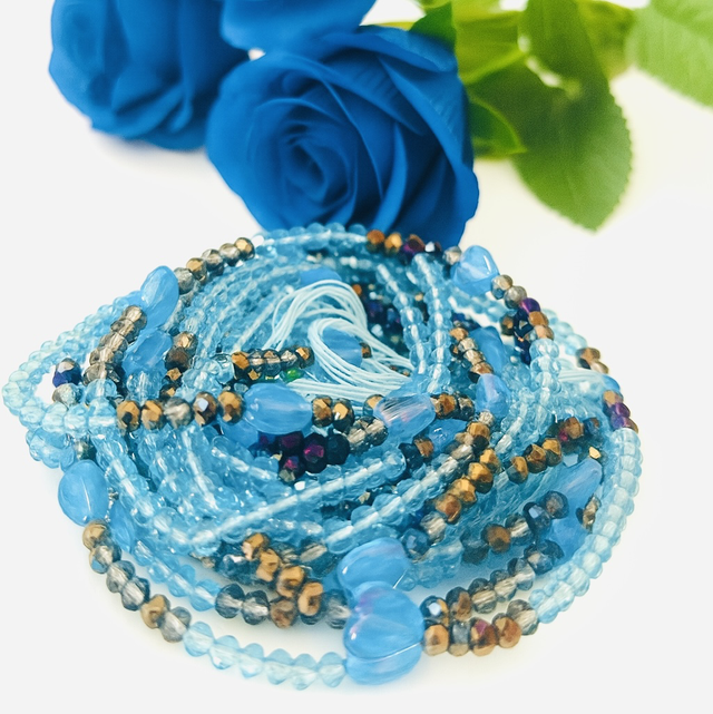 Ocean Whisper Heupketting 120cm – Aqua & Blauw Kralensieraad | Spirituele Waist Beads 