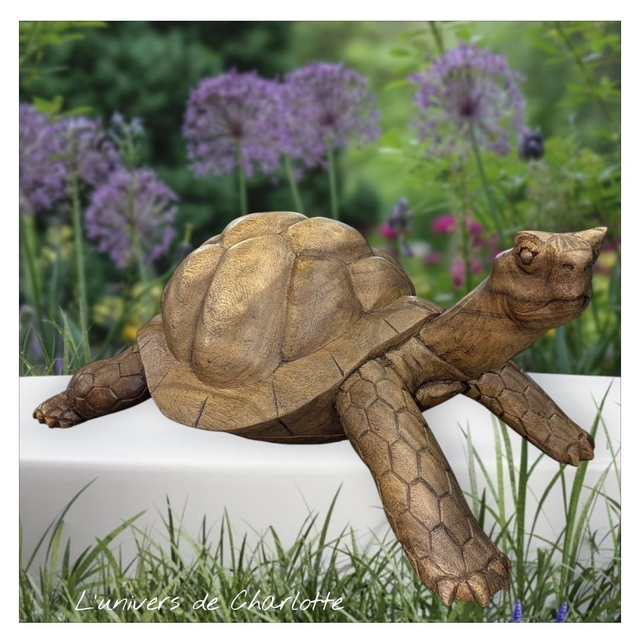 Statue "Tortue de terre" 40cm en bois sculpté à la main