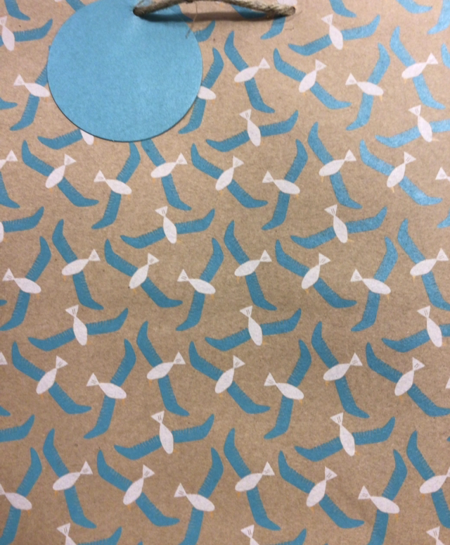 Gift Bag Blue White Patterned Large 