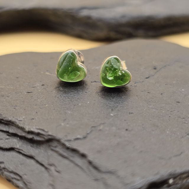 925 Studs Heart Earrings with Scottish Seaglass in Sterling Silver