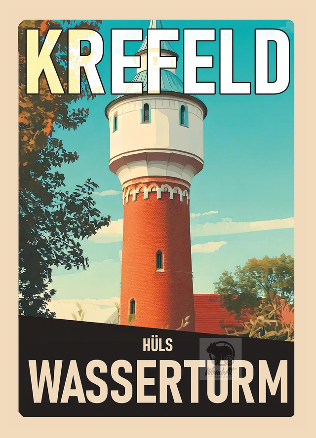 Retro-Reise-Postkarte Krefeld: Hülser Wasserturm
