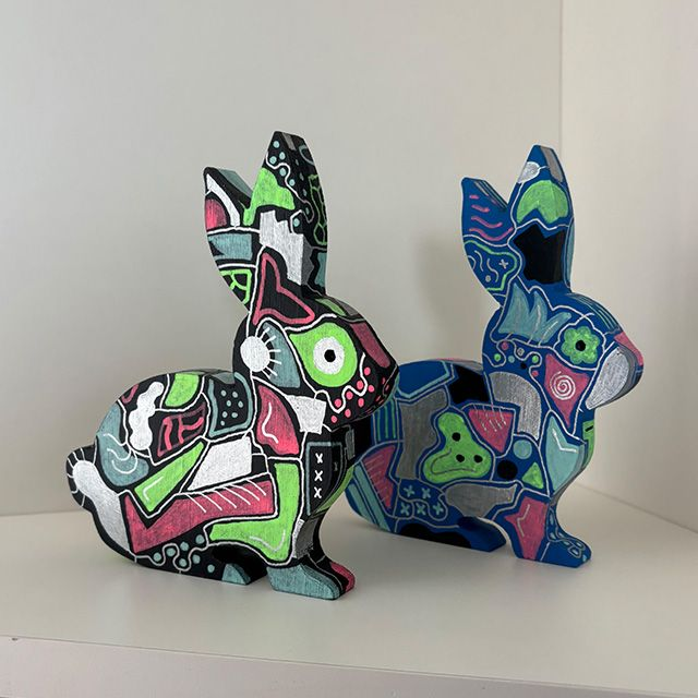 Lapin en bois 3D tagué
