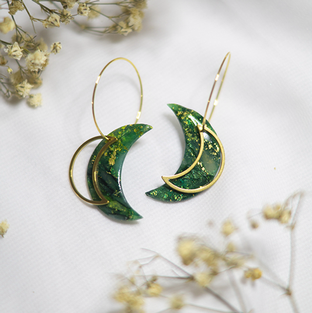 Coloris emeraude - Boucles demi-lune